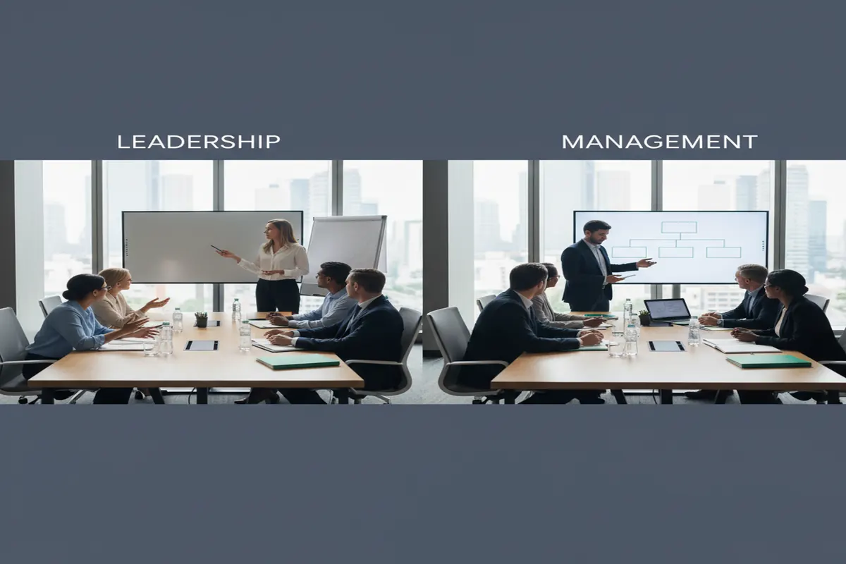 difference between leadership and management training